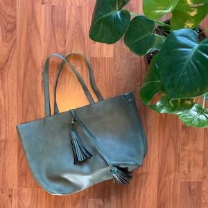 Beautiful Faux Leather Green Tassled Tote Bag
